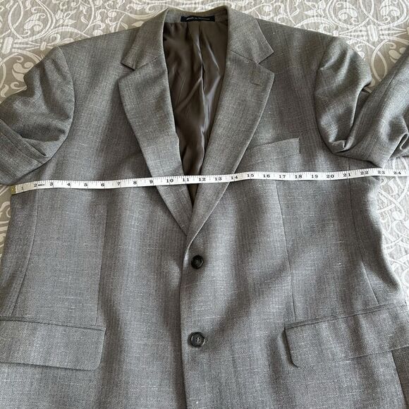 Alan Flusser Sport Coat Men 44 Short Gray Wool Linen Herringbone Classic Office - Picture 7 of 16